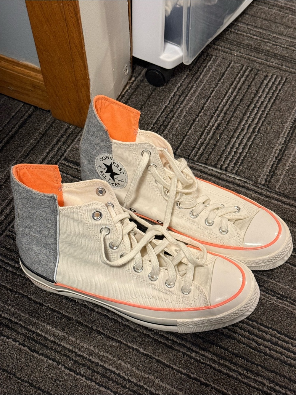 Converse Chuck Taylor All Star High Top Sneakers - Cream & Gray with Orange Trim